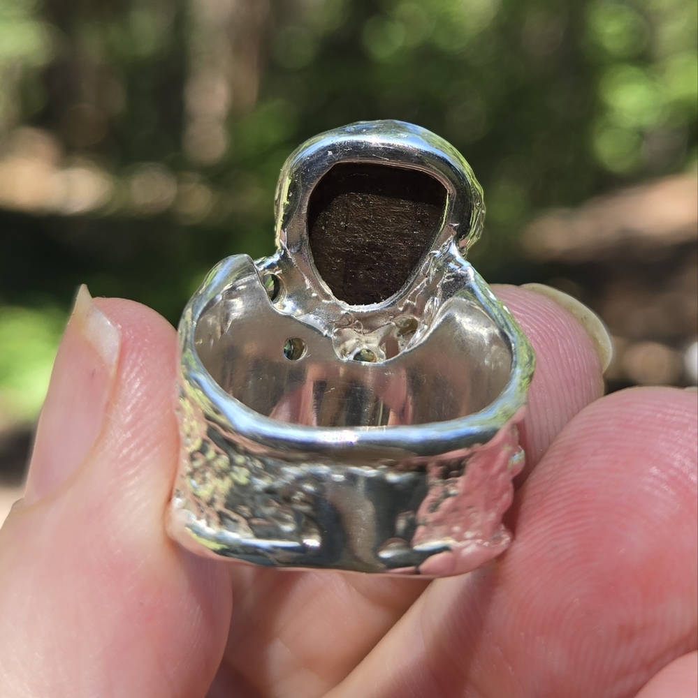 Black & Blue Sapphire Ornate Silver & Gold Moon Ring Sz7.5 - Picture 6 of 9